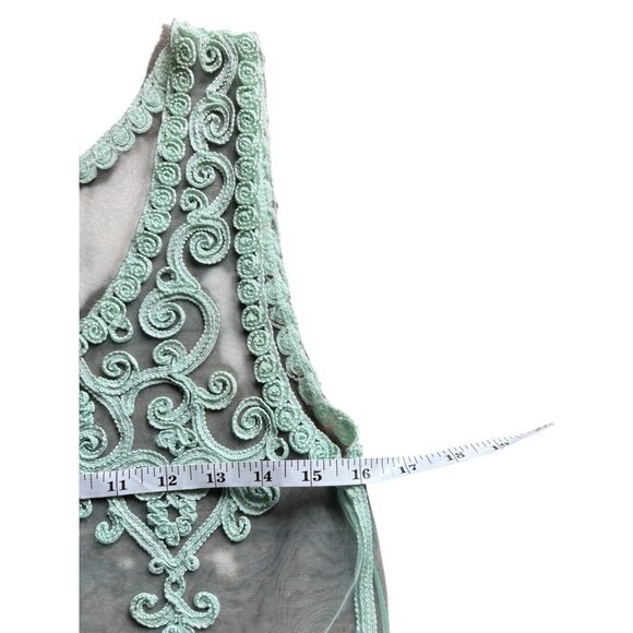 Cecico Women's Sheer Embroidered Turquoise Sleeveless Top - Picture 6 of 6